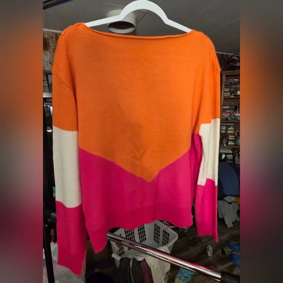 Vibrant Orange and Pink Women's Sweater - Picture 5 of 6